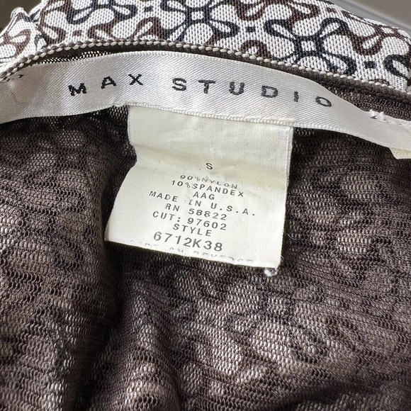 Max Studio Y2K Ivory & Brown Mesh Geometric Sleeveless V-Neck Peplum Top Sz S - Picture 10 of 11